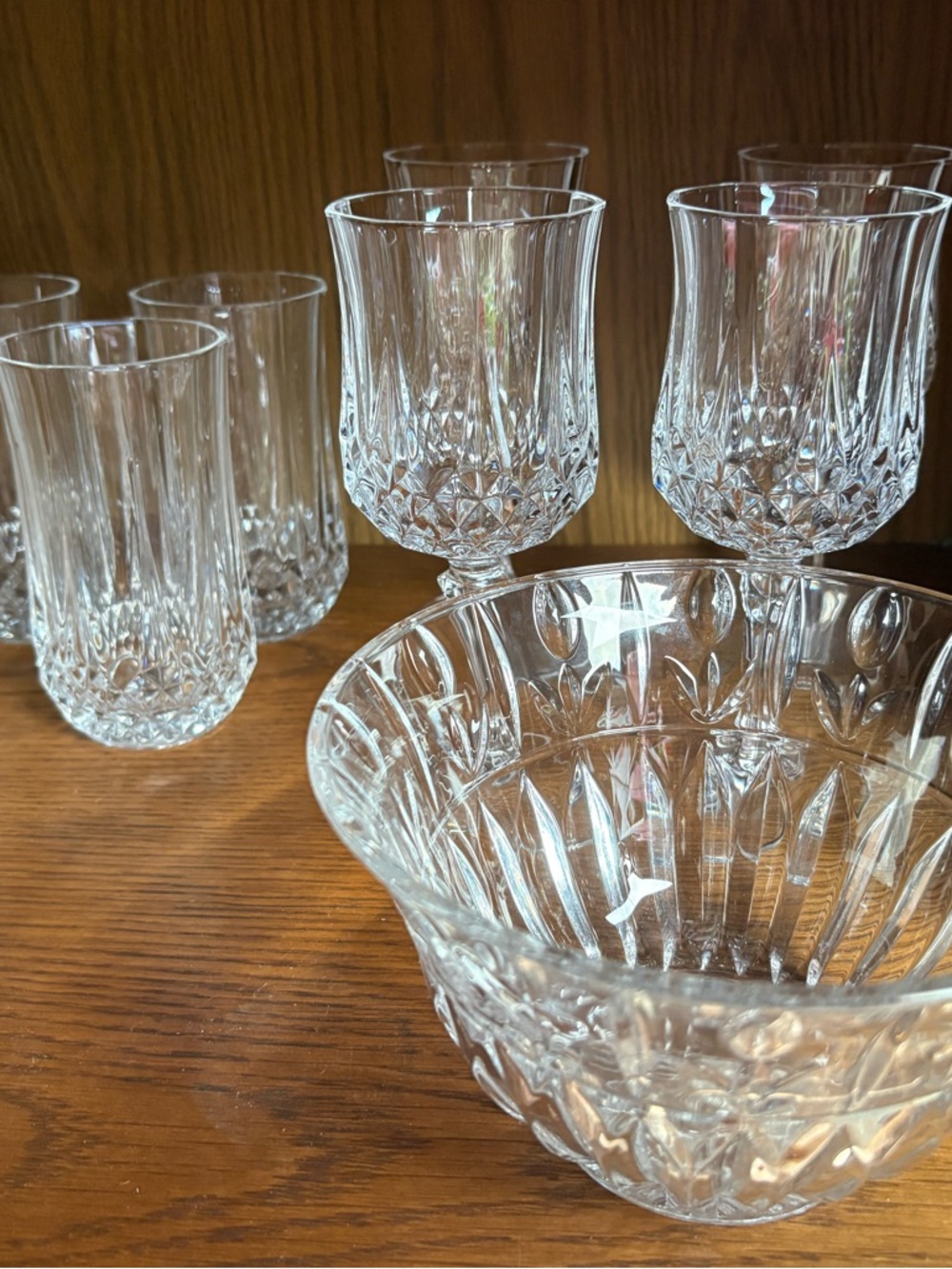 Elegant pure clear crystal Glass Dining Set, 4 Wine Stemware, 4 Tumblers & Bowl